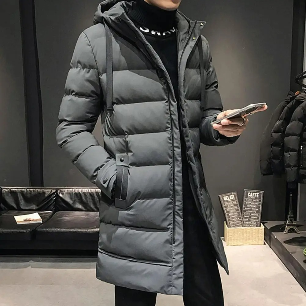 Puffer Jacke Herren Lang mit Verstellbarer Kapuze und Seitentaschen