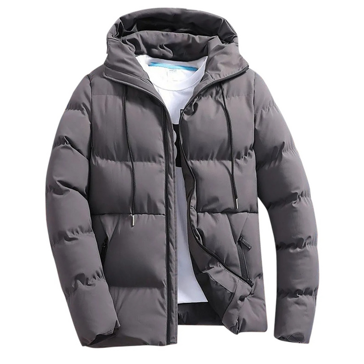 Herren Puffer Jacke mit Kapuze und Reißverschlusstaschen