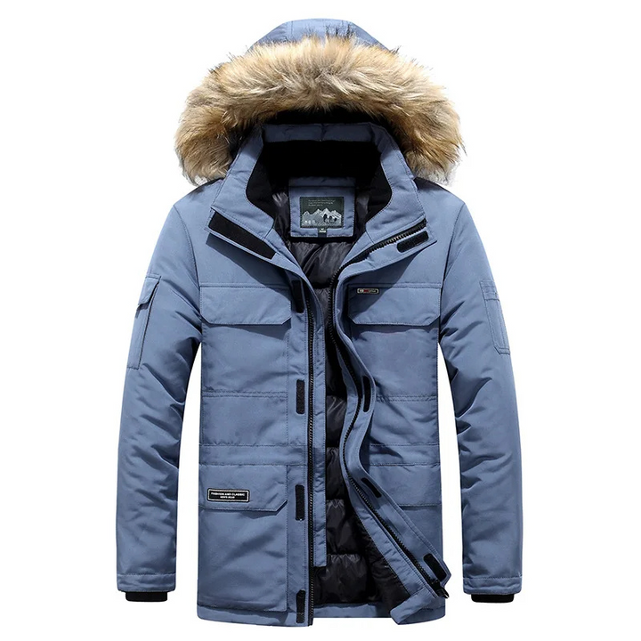 Herren Parka Winterjacke mit Fellkapuze und warmem Innenfutter