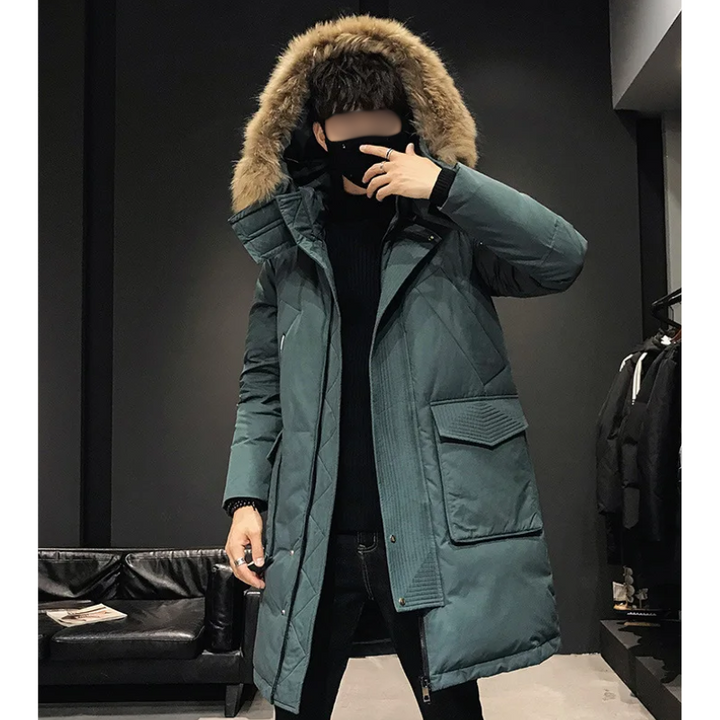 Herren Parka Winterjacke mit Fellkapuze und langen Ärmeln