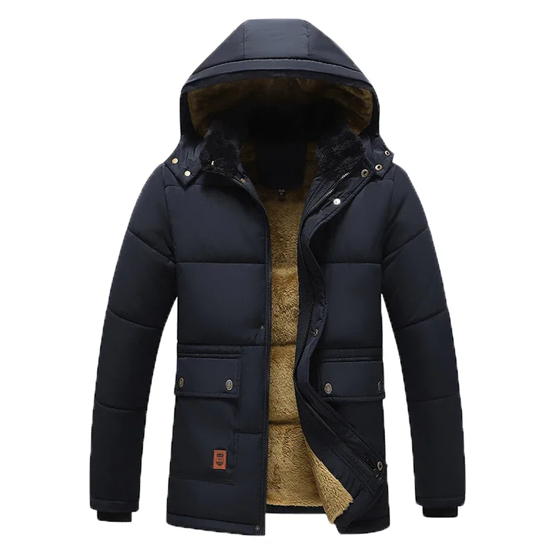 Herren Parka Winterjacke mit Fellkapuze und Fleece-Innenfutter