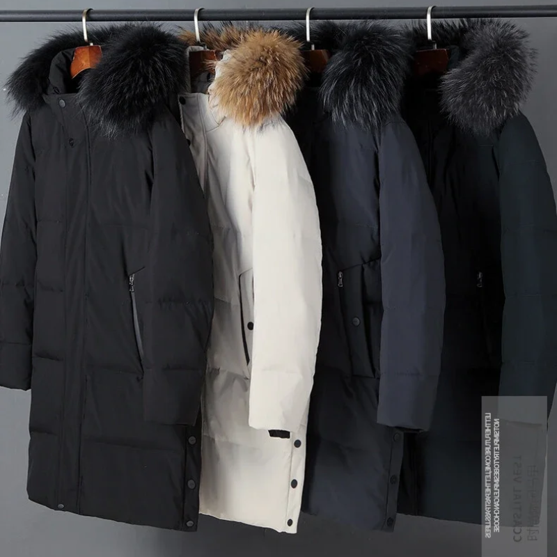 Herren Parka Winterjacke mit Fellkapuze und Reißverschlüssen