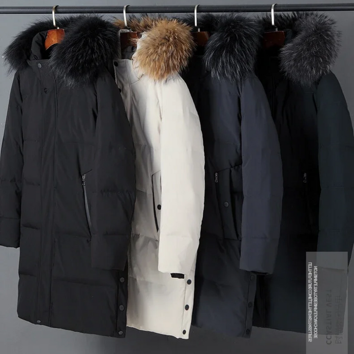 Herren Parka Winterjacke mit Fellkapuze und Reißverschlüssen