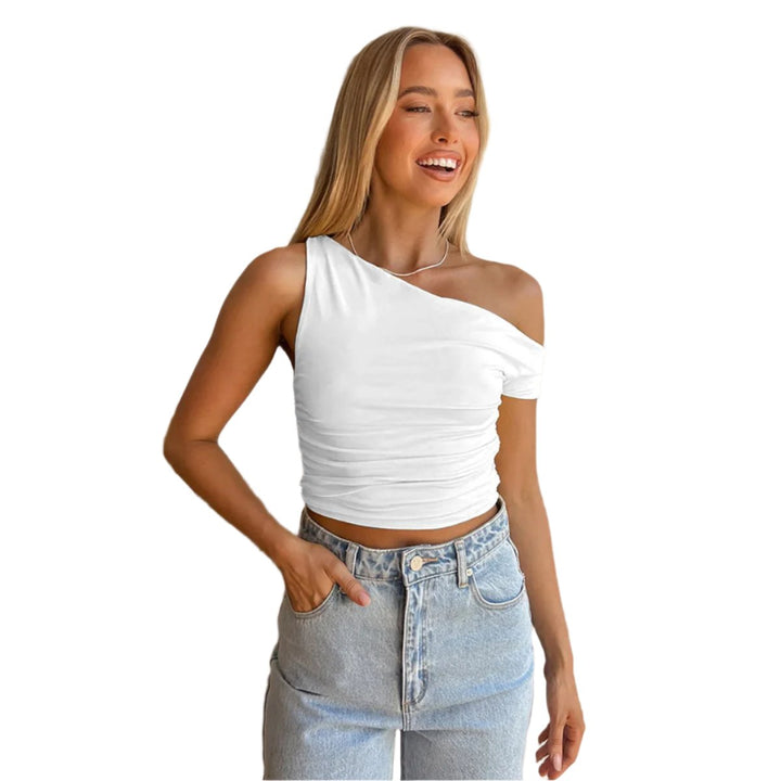 Asymmetrisches schulterfreies Crop-Top