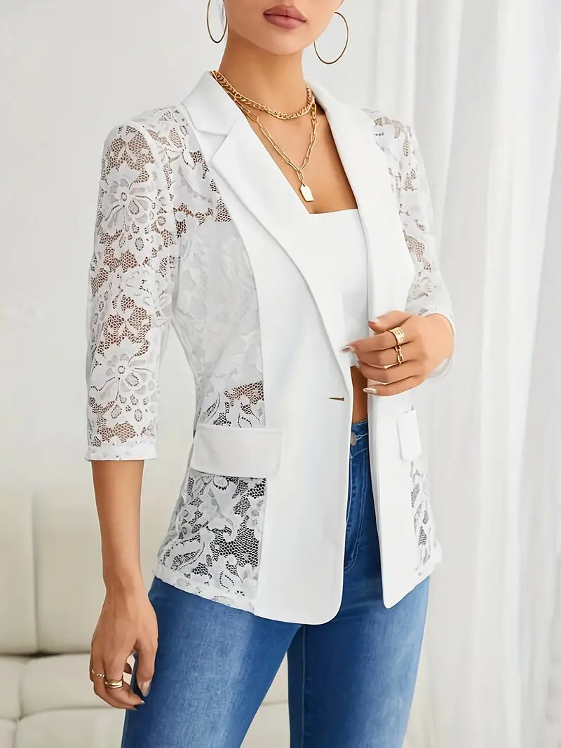 Blazer mit Spitze und kontrastierender offener Front