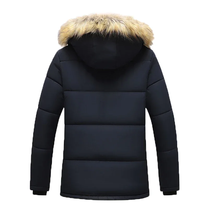 Herren Parka Winterjacke mit Fellkapuze und Fleece-Innenfutter