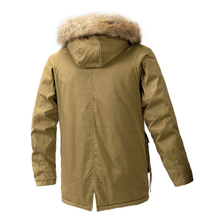 Herren Parka Winterjacke mit Fellkapuze und Reißverschlusstaschen