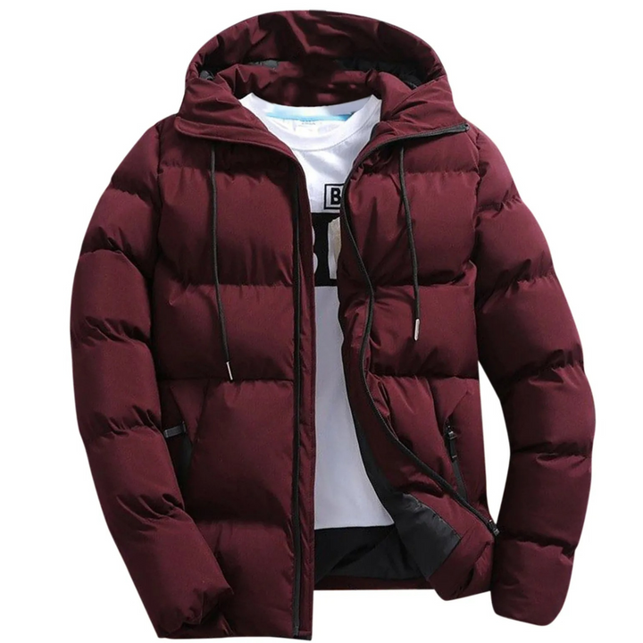 Herren Puffer Jacke mit Kapuze und Reißverschlusstaschen