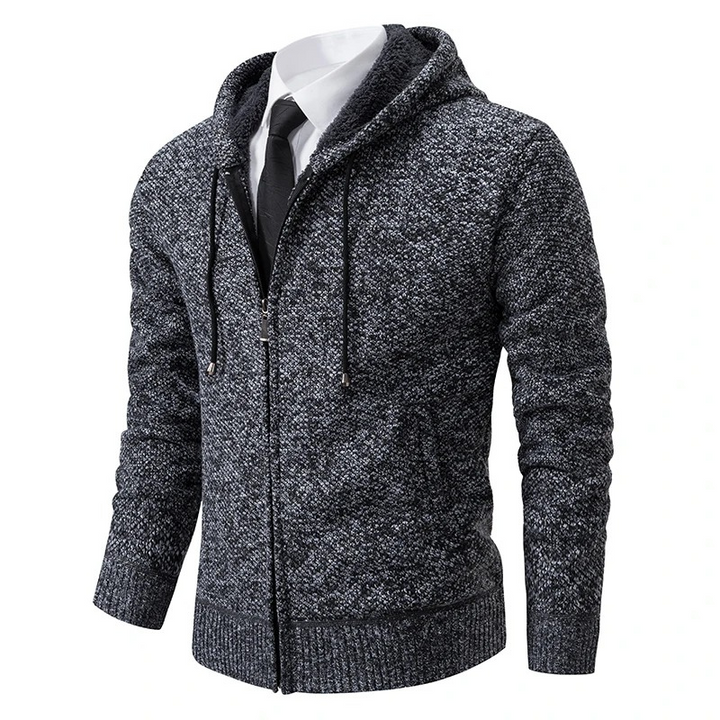 Herren-Kapuzenpullover, Strickjacke mit Reißverschluss und Kordelzug