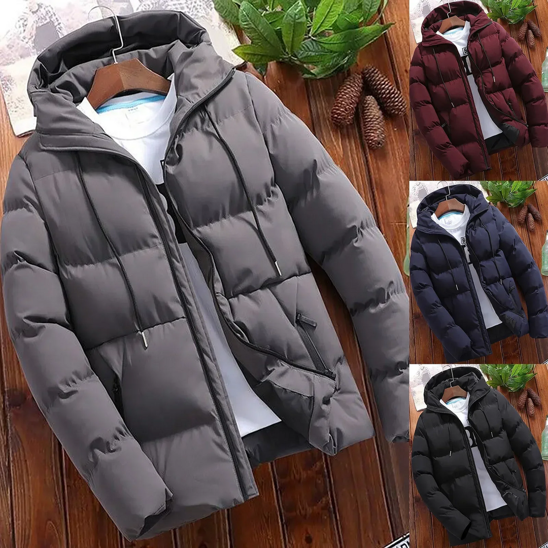 Herren Puffer Jacke mit Kapuze und Zugband