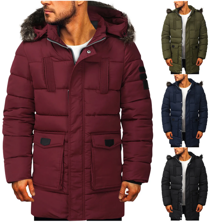 Herren Parka Winterjacke warm gefüttert mit Taschen und Kapuze