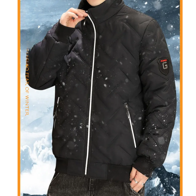 Herren Puffer Jacke mit Logo-Stickerei und Reißverschlusstaschen