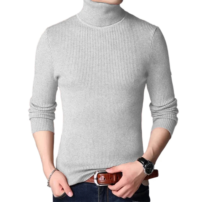 Gerippter Strickpullover Rollkragenpullover Herren