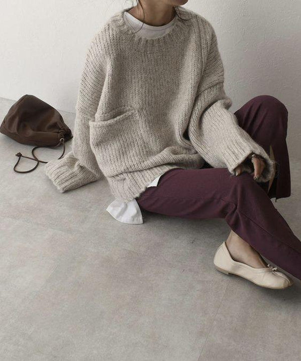 Übergroßer Strickpullover mit Tasche