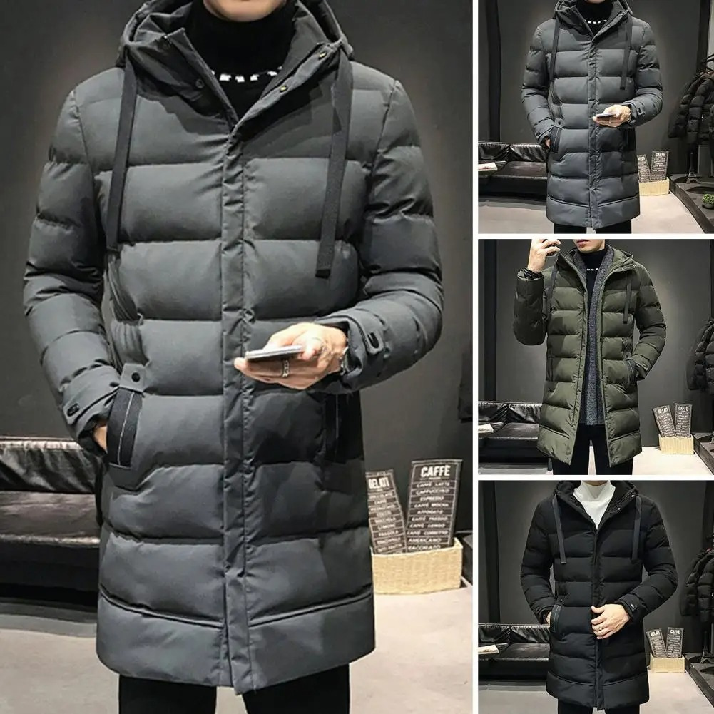 Puffer Jacke Herren Lang mit Verstellbarer Kapuze und Seitentaschen