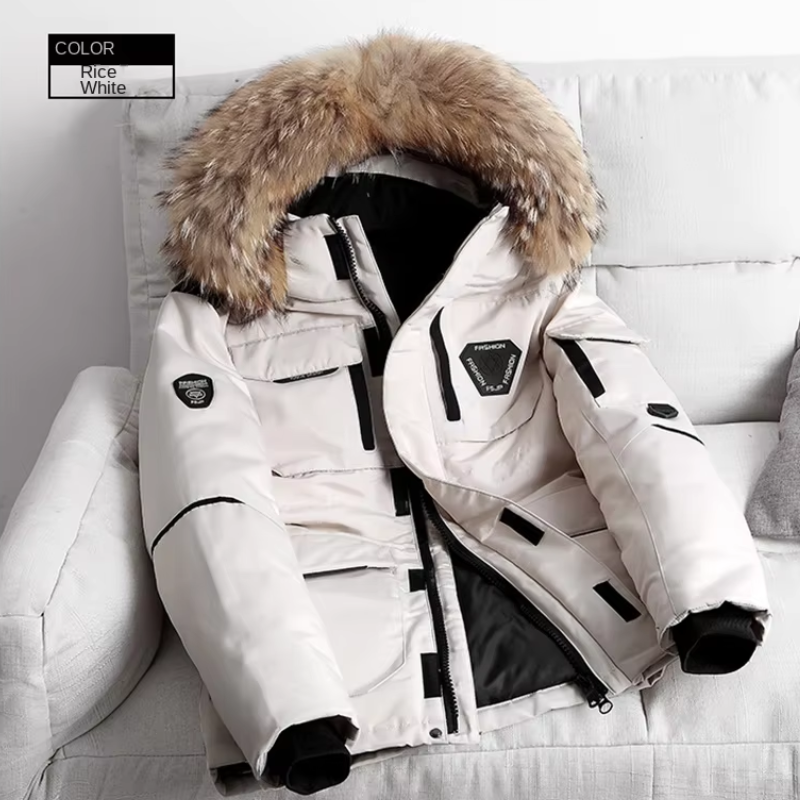 Herren Parka Winterjacke Mit Abnehmbarem Fellkragen Und Mehreren Taschen