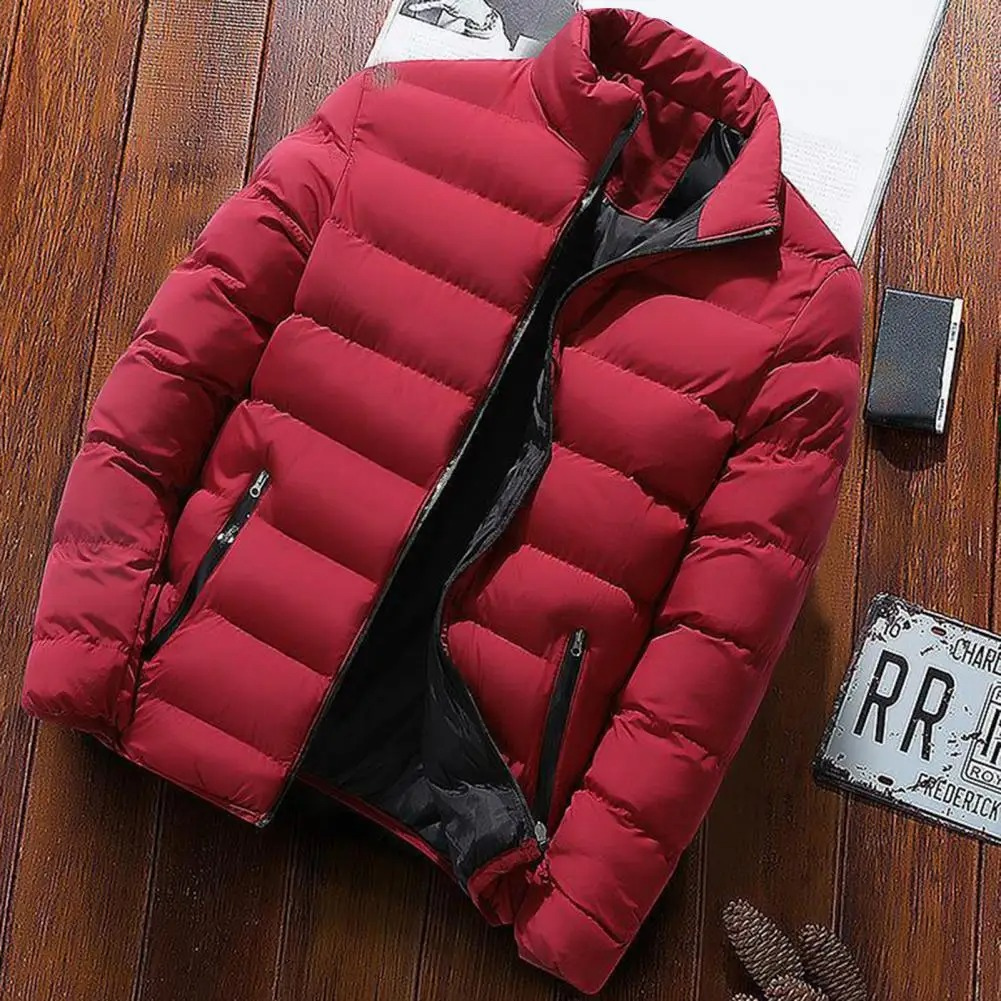 Herren Puffer Jacke mit Kontrastfutter und Reißverschlusstaschen