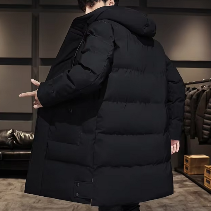 Puffer Jacke Herren Lang mit Kapuze und Praktischen Taschen