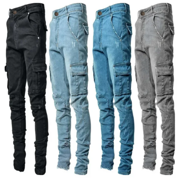 Cargohose Herren Slim Fit Stretch Jeans mit Praktischen Taschen