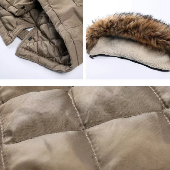 Herren Parka Winterjacke Mit Abnehmbarem Kunstfellkragen Und Warmem Futter