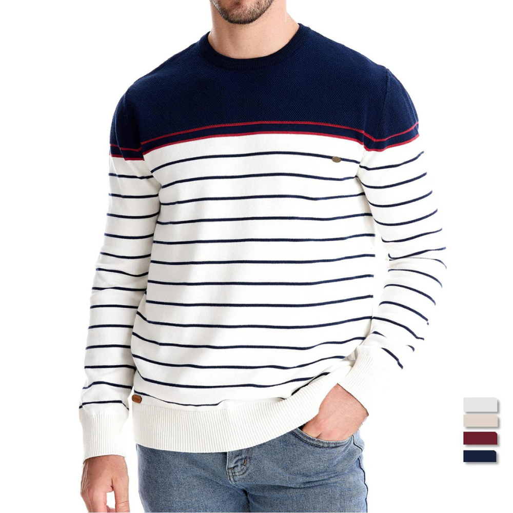 Gestreifter Rundhals-Pullover für Herren im maritimen Stil