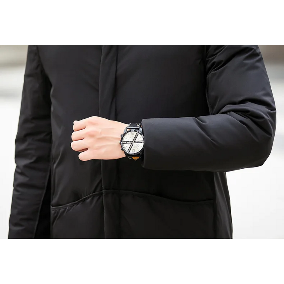 Herren Parka Winterjacke lang geschnitten mit Kapuze und Taschen