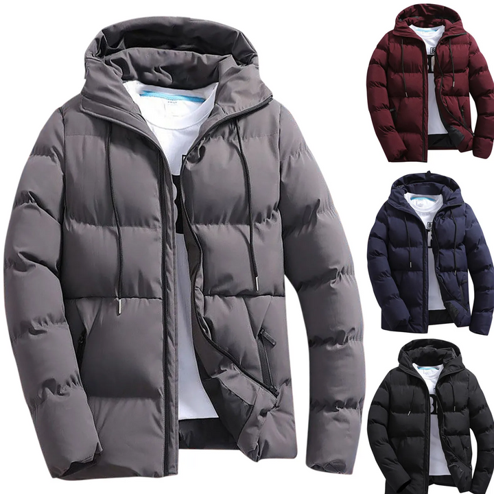 Herren Puffer Jacke mit Kapuze und Reißverschlusstaschen