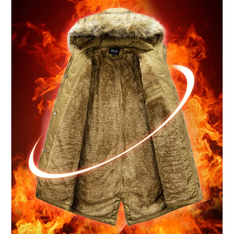 Herren Parka Winterjacke mit Fellkapuze und Reißverschlusstaschen