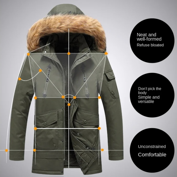 Herren Parka Winterjacke warm gefüttert mit Reißverschluss und Taschen