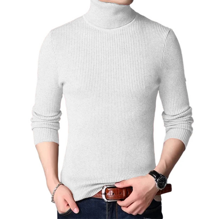 Gerippter Strickpullover Rollkragenpullover Herren