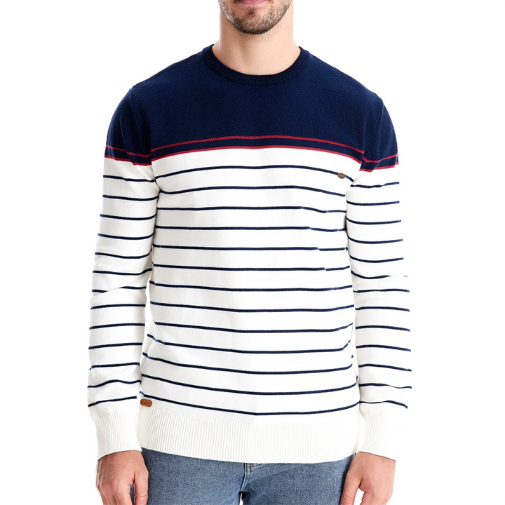 Gestreifter Rundhals-Pullover für Herren im maritimen Stil