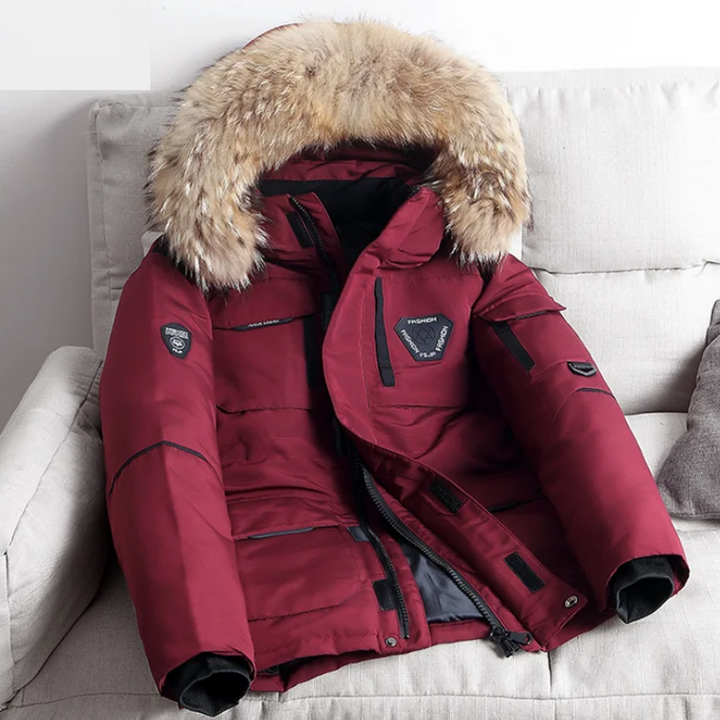 Herren Parka Winterjacke Mit Abnehmbarem Fellkragen Und Mehreren Taschen