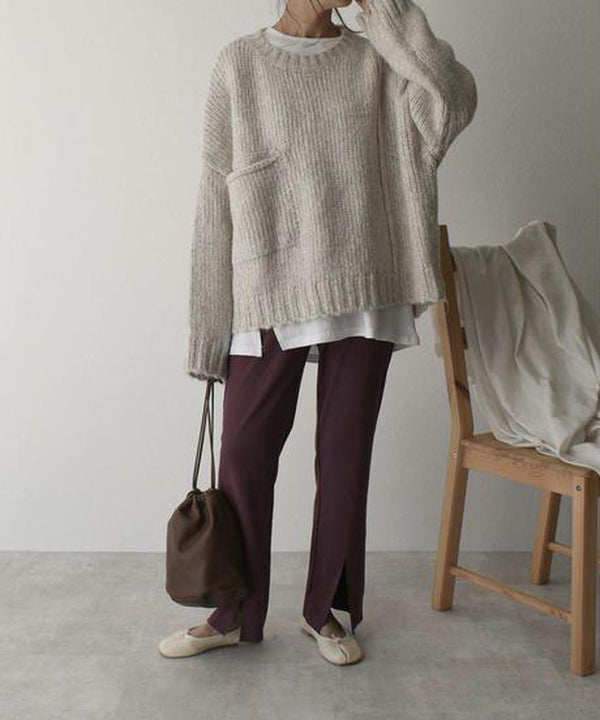 Übergroßer Strickpullover mit Tasche