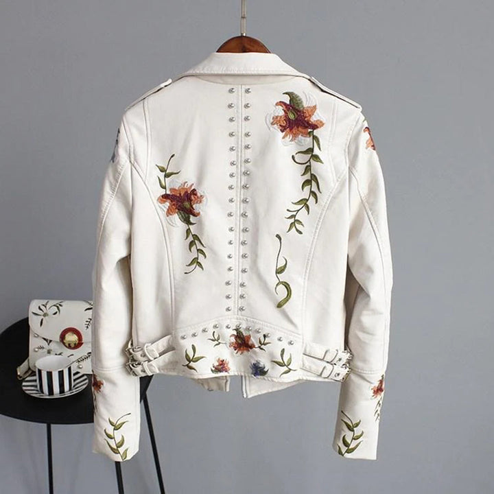 Modische Kunstlederjacke mit Blumenmuster