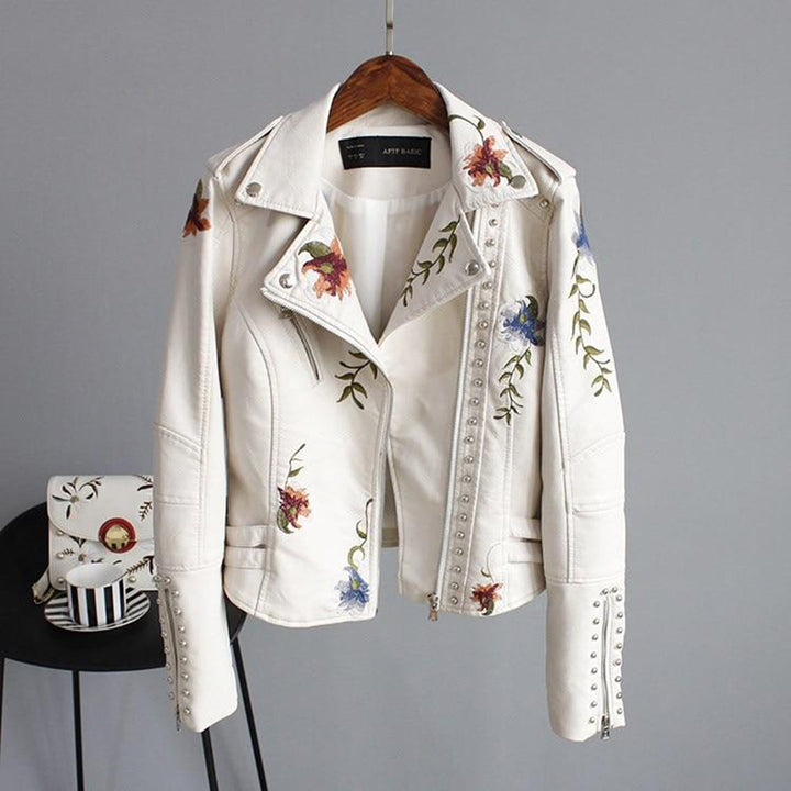 Modische Kunstlederjacke mit Blumenmuster