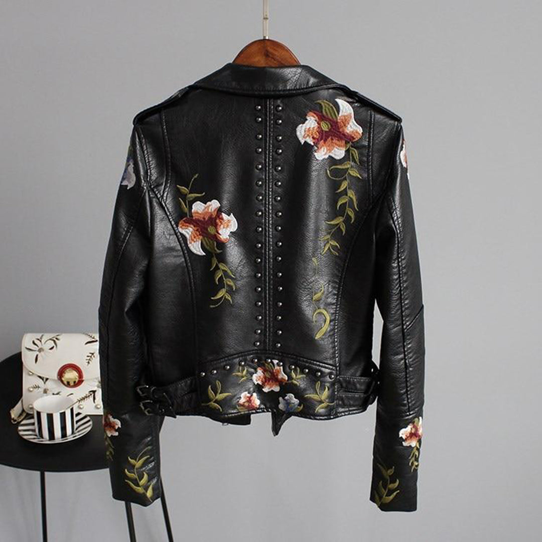 Modische Kunstlederjacke mit Blumenmuster