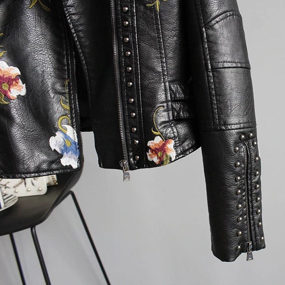 Modische Kunstlederjacke mit Blumenmuster