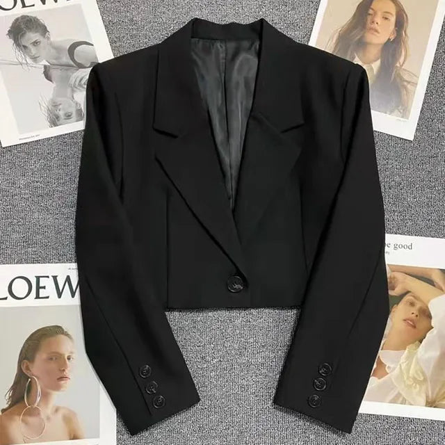 Damen Kurzer Blazer mit Knopfleiste und langen Ärmeln