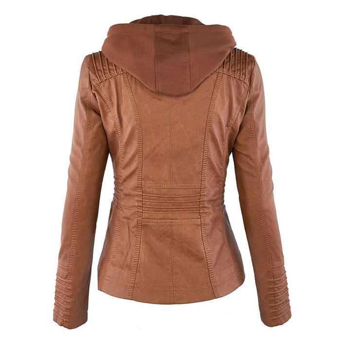 Lederimitat Mantel - Damen Kapuzenjacke: Basic PU-Jacke