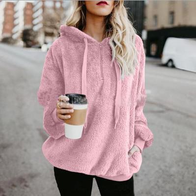 Damen Sherpa Hoodie | Oversized Fleece | Kapuzenpullover | Lockerer Flauschiger Mantel