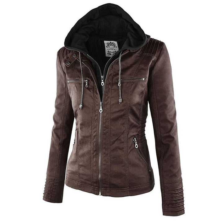 Lederimitat Mantel - Damen Kapuzenjacke: Basic PU-Jacke