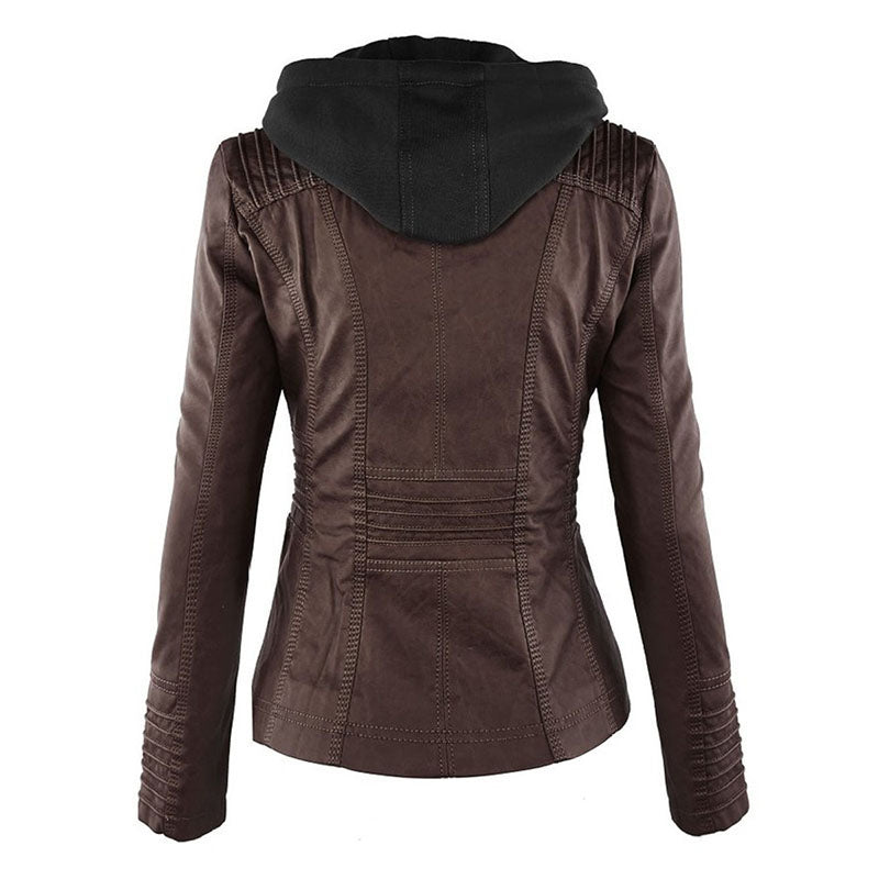 Lederimitat Mantel - Damen Kapuzenjacke: Basic PU-Jacke