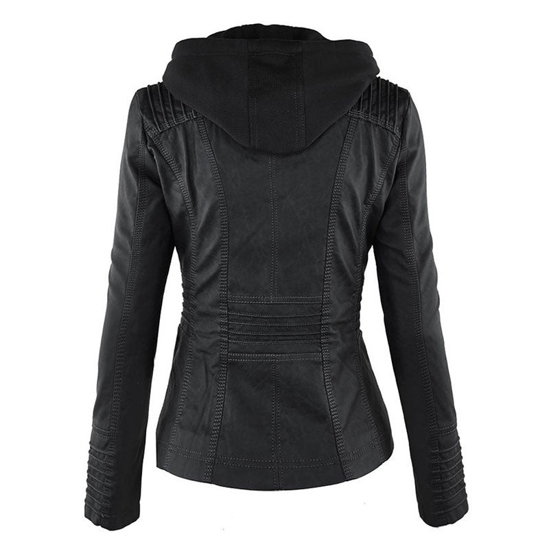 Lederimitat Mantel - Damen Kapuzenjacke: Basic PU-Jacke