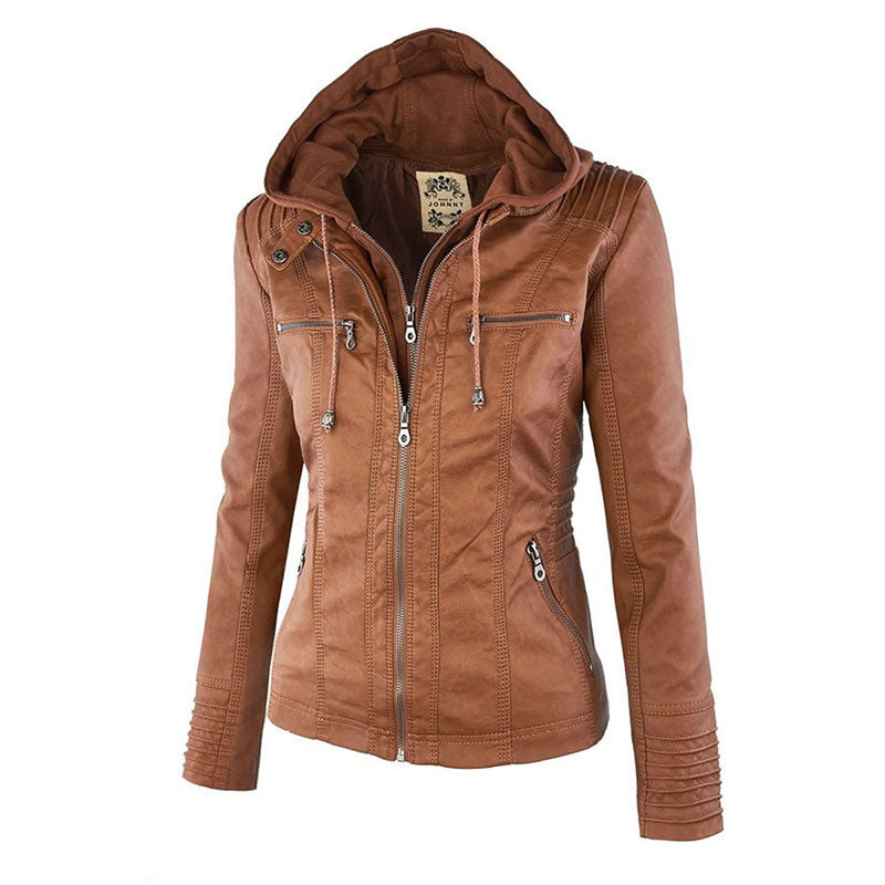 Lederimitat Mantel - Damen Kapuzenjacke: Basic PU-Jacke