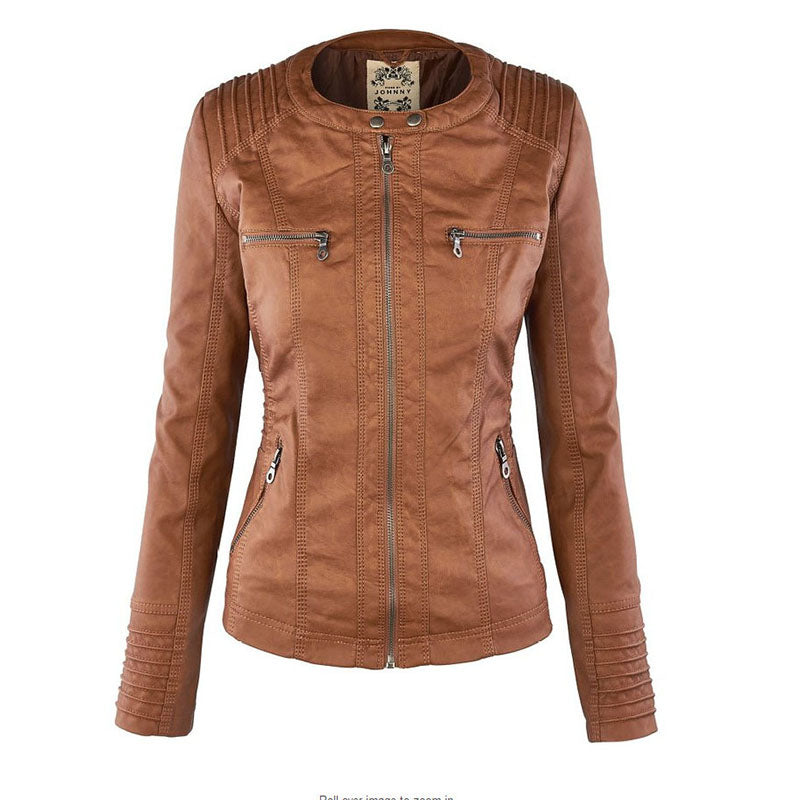 Lederimitat Mantel - Damen Kapuzenjacke: Basic PU-Jacke