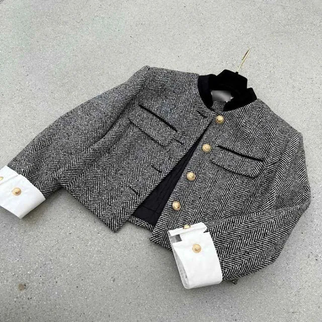 Button-Down-Frühlingsjacke mit langen Ärmeln und Knöpfen