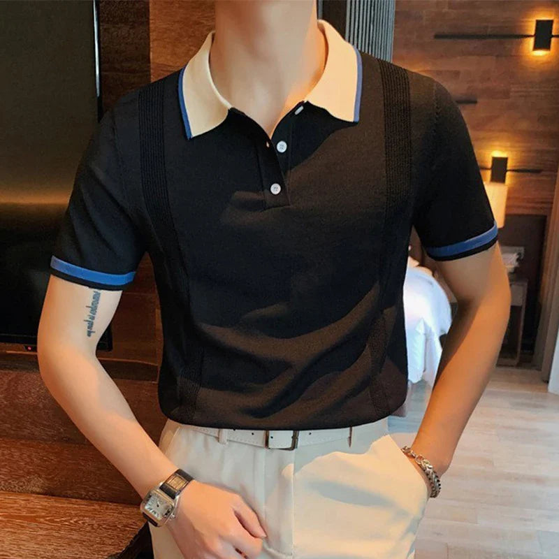 Poloshirt mit Rippenbündchen und Kontrastkragen