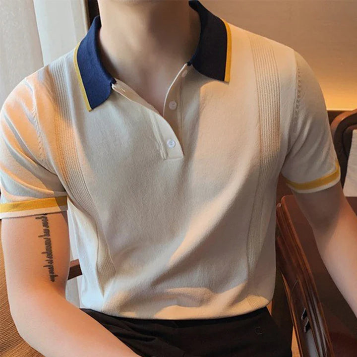 Poloshirt mit Rippenbündchen und Kontrastkragen