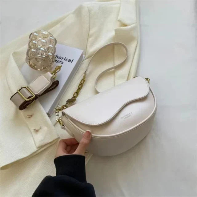 Damen Schultertasche aus Leder mit breitem Riemen