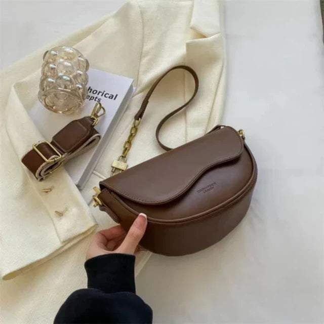 Damen Schultertasche aus Leder mit breitem Riemen